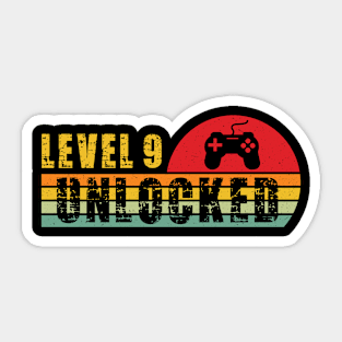 Level 9 Unlocked Funny Retro 9th Birthday Gift For Video Gamer Sticker